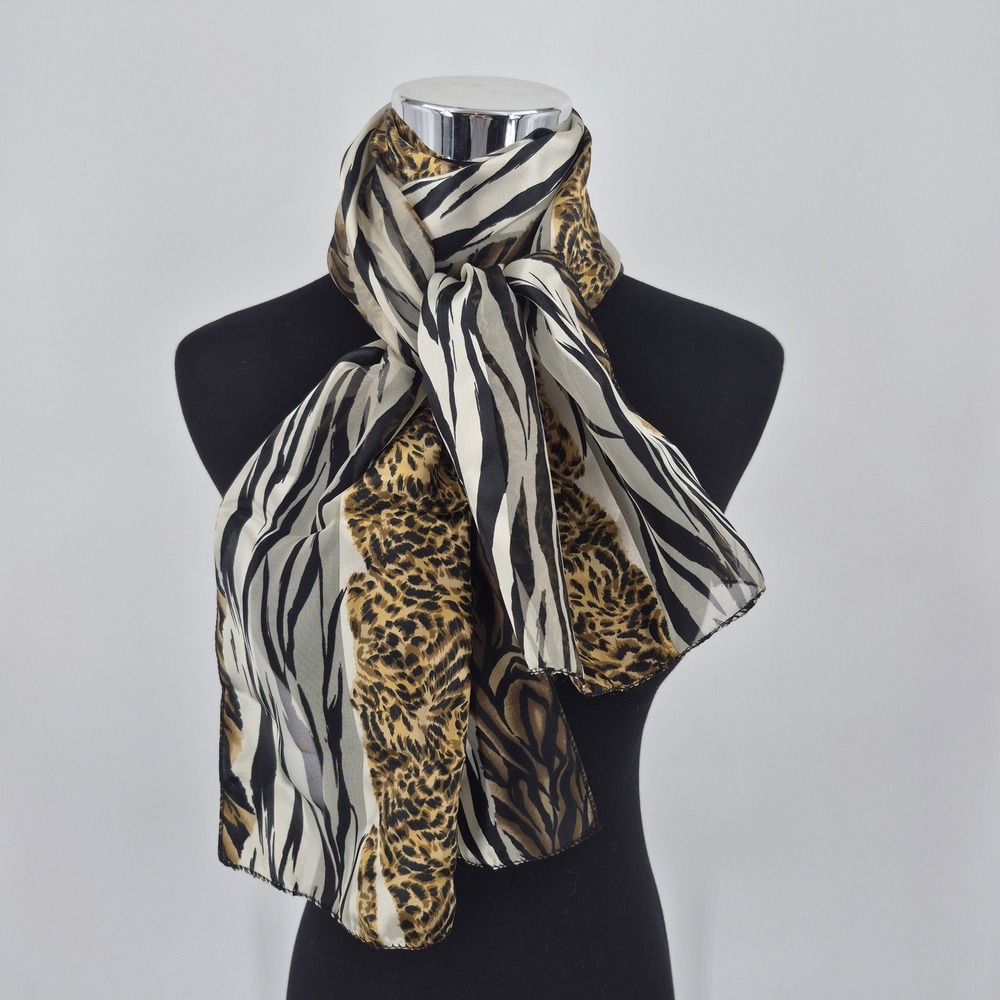 Mixed Animal Print Scarf Leopard Tiger Zebra Stripe Sheer Lightweight Oblong